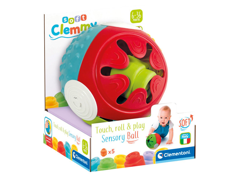 CLEMENTONI SOFT CLEMMY Vkládací senzorický míček s kostkami
