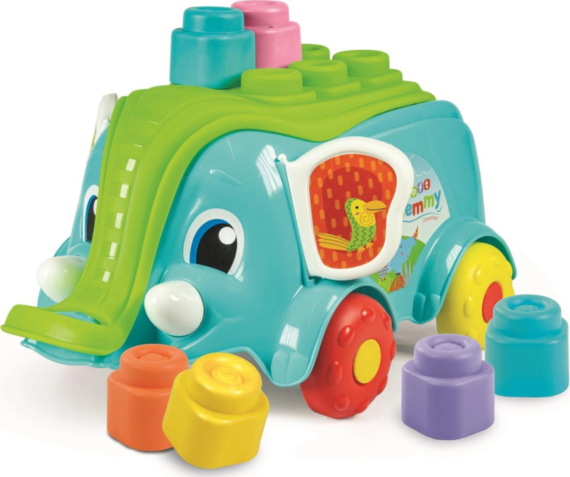 Clemmy baby soft - Vozík slůně a 10 kostek