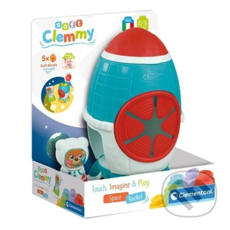 CLEMENTONI SOFT CLEMMY Box Vesmírná raketa s 5 kostkami