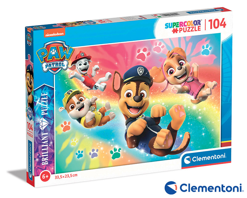 CLEMENTONI Brilliant puzzle Tlapková patrola: Chase, Skye, Marshal a Rubble 104 dílků