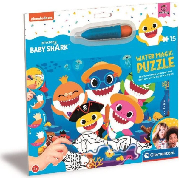 CLEMENTONI Puzzle s malováním vodou Water Magic: Baby Shark 15 dílků
