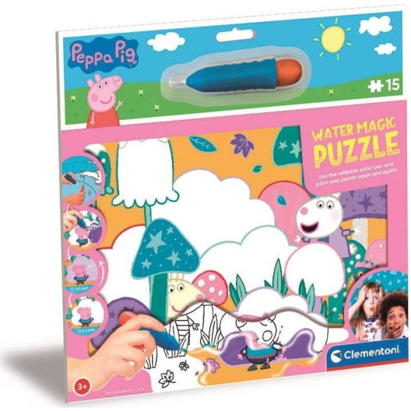 CLEMENTONI Puzzle s malováním vodou Water Magic: Prasátko Peppa 15 dílků