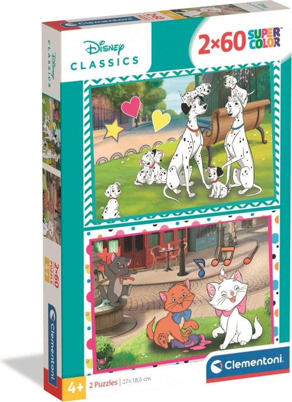 Puzzle CLEMENTONI Disney: 101 dalmatinů a Aristokočky 2×60 dílků