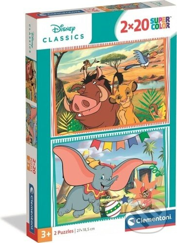 Puzzle 2x20 Super Color DISNEY CLASSICS – LVÍ KRÁL a DUMBO Clementoni