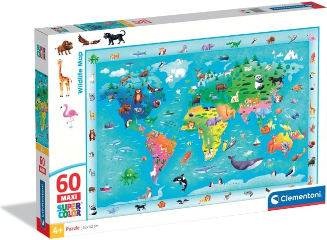 Clementoni puzzle Mapa světa se zvířátky MAXI 60 dílků