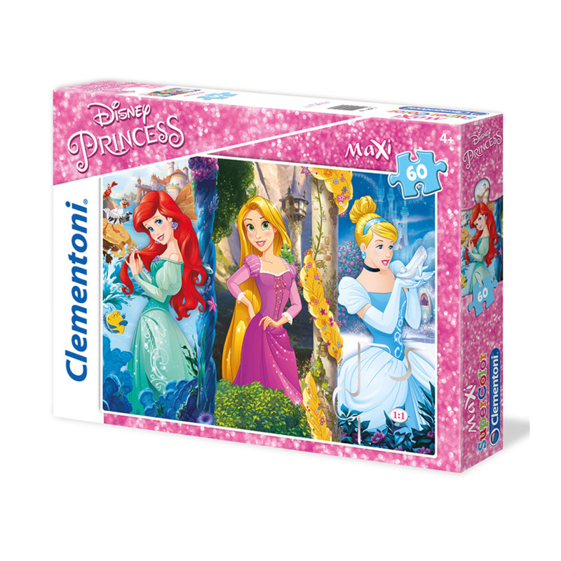CLEMENTONI Puzzle Disney princezny: Ariel, Locika a Popelka MAXI 60 dílků