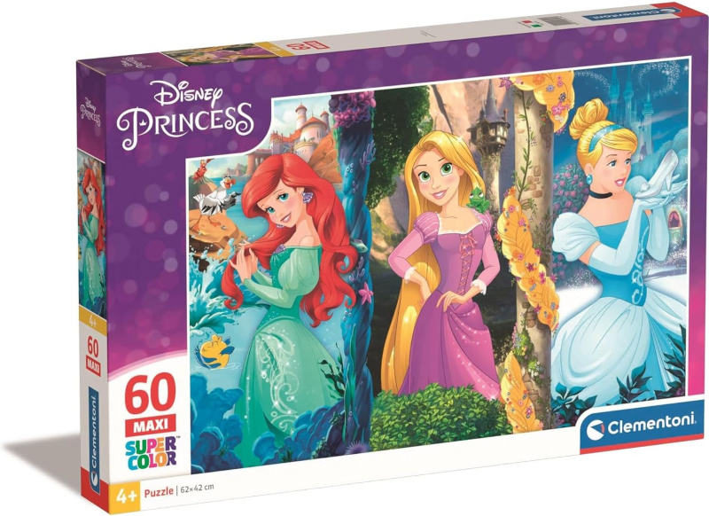 CLEMENTONI Puzzle Disney princezny: Ariel, Locika a Popelka MAXI 60 dílků