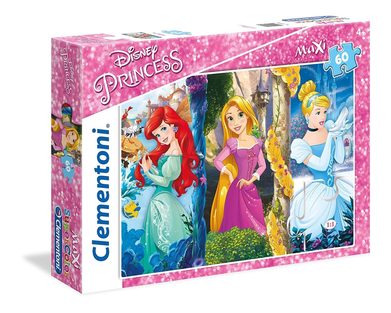 CLEMENTONI Puzzle Disney princezny: Ariel, Locika a Popelka MAXI 60 dílků