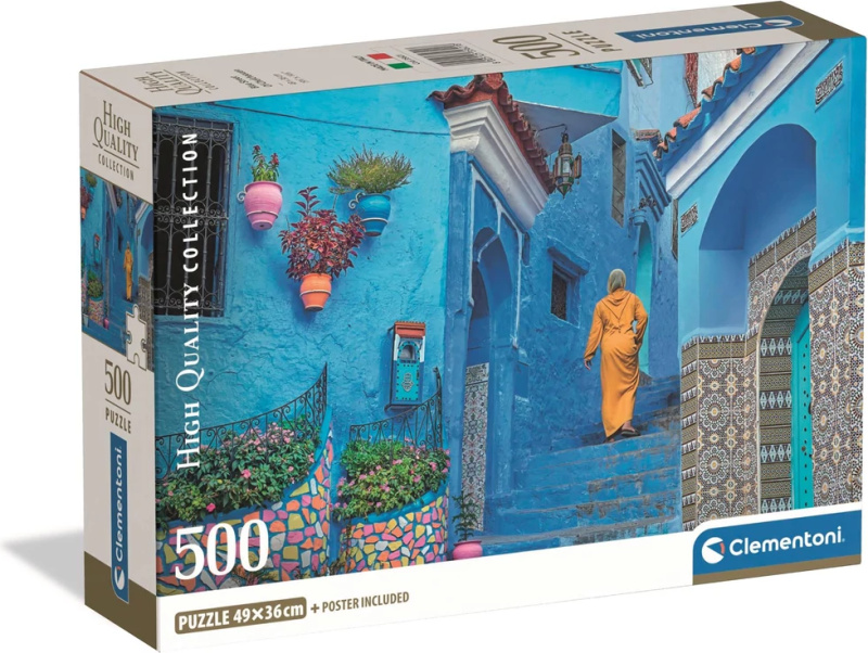 Puzzle Modrá ulička v Chefchaouenu 500 dílků CLEMENTONI