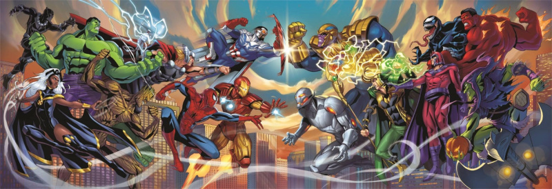 Panoramatické puzzle Marvel: Hrdinové vs. padouši 1000 dílků