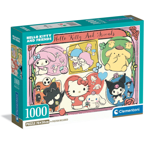 Puzzle CLEMENTONI Hello Kitty a přátelé – roztomilá koláž 1000 dílků