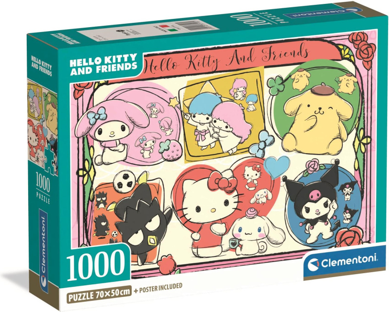 Puzzle CLEMENTONI Hello Kitty a přátelé – roztomilá koláž 1000 dílků