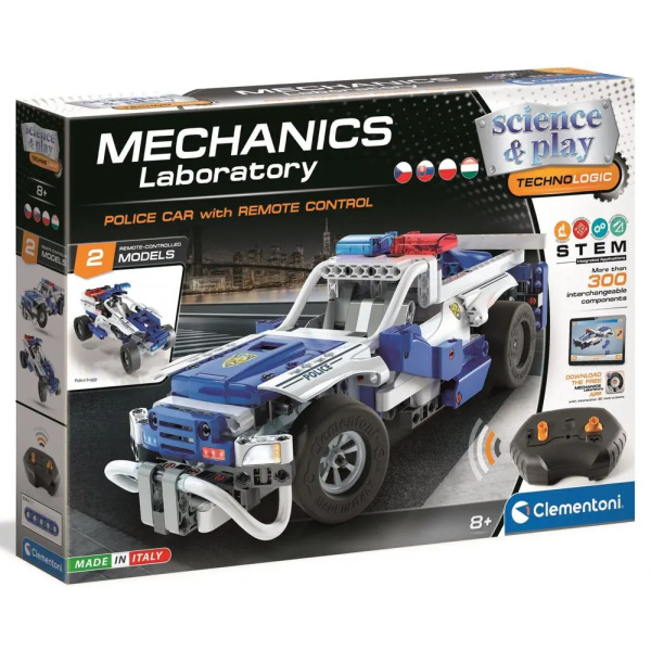 Clementoni Science & Play Mechanická laboratoř - RC Policejní auto, 2 modely, 300 dílků