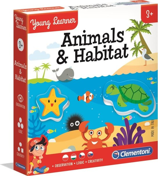 CLEMENTONI Young Learner: Zvířátka a biotop 6x3 dílky