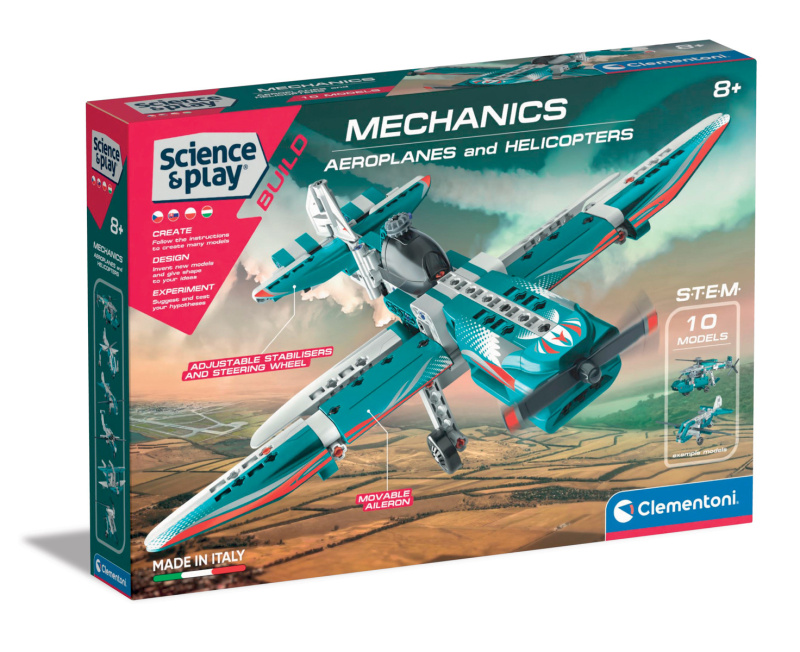 CLEMENTONI Science&Play Mechanická laboratoř Letadla a vrtulníky 10v1