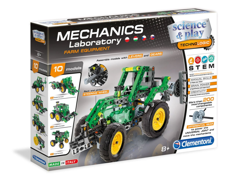 Clementoni Mechanická laboratoř - Farmářský traktor, 10 modelů, 200 dílků