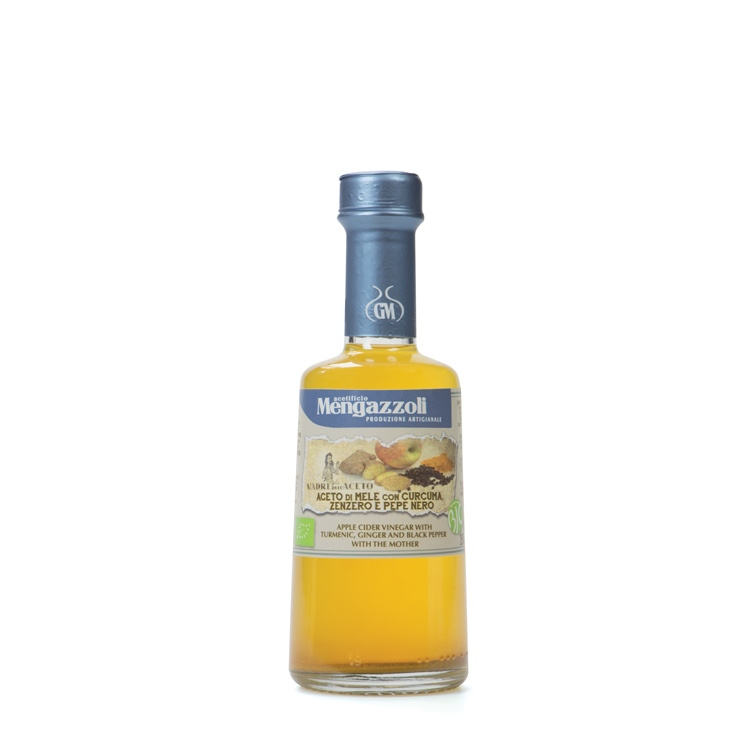 Mengazzoli jablečný ocet s kurkumou, zázvorem a černým pepřem (Aceto di Mele con curcuma, zenzero e pepe nero) BIO 250ml