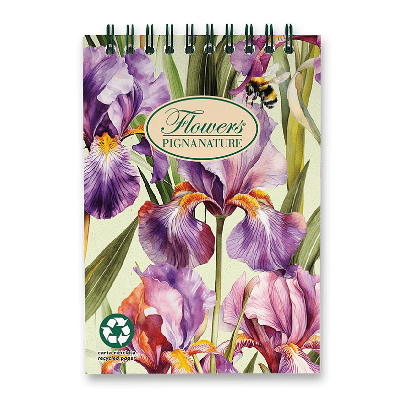 Nature Flowers kroužkový blok s horní spirálou A6 čtverečkovaný 60 listů mix motivů Pigna