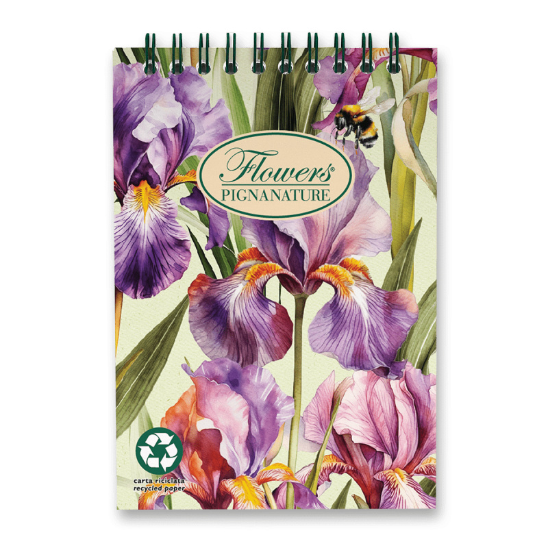 Nature Flowers kroužkový blok s horní spirálou A6 čtverečkovaný 60 listů mix motivů Pigna