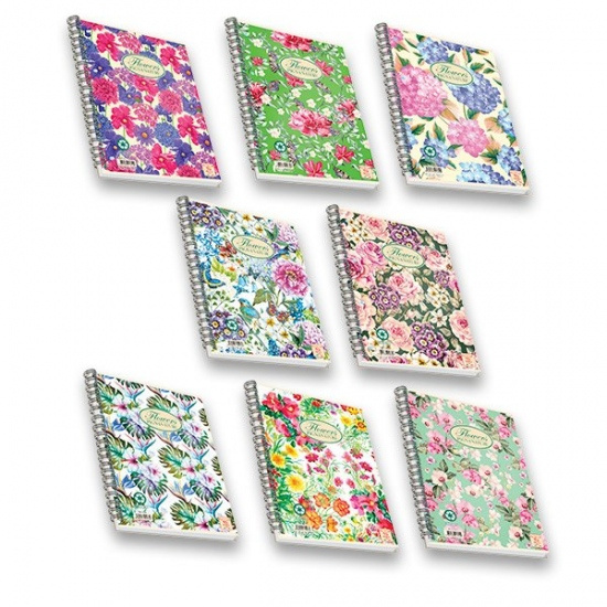 Nature Flowers kroužkový blok s boční spirálou A5 linkovaný mix motivů Pigna