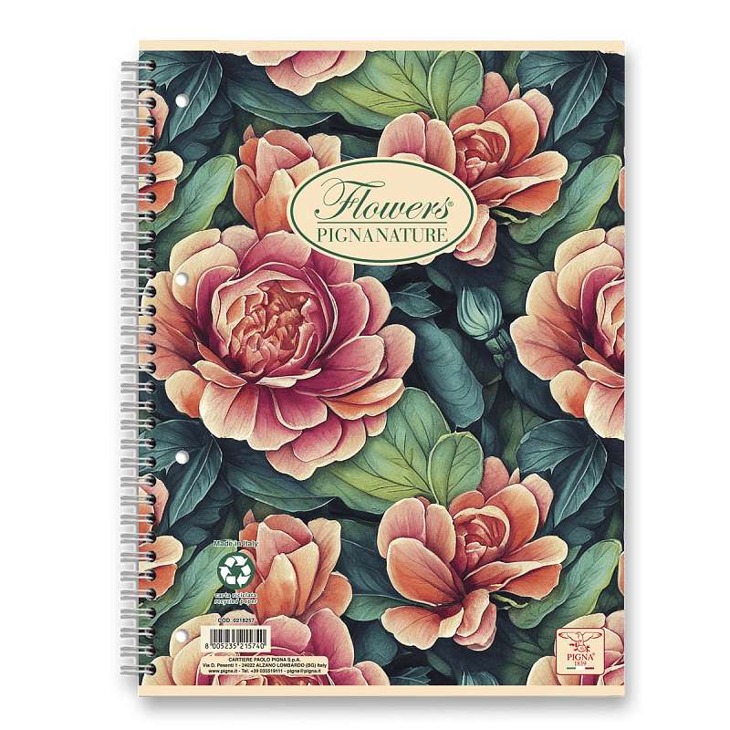 Nature Flowers kroužkový blok s boční spirálou A5 čtverečkovaný mix motivů Pigna