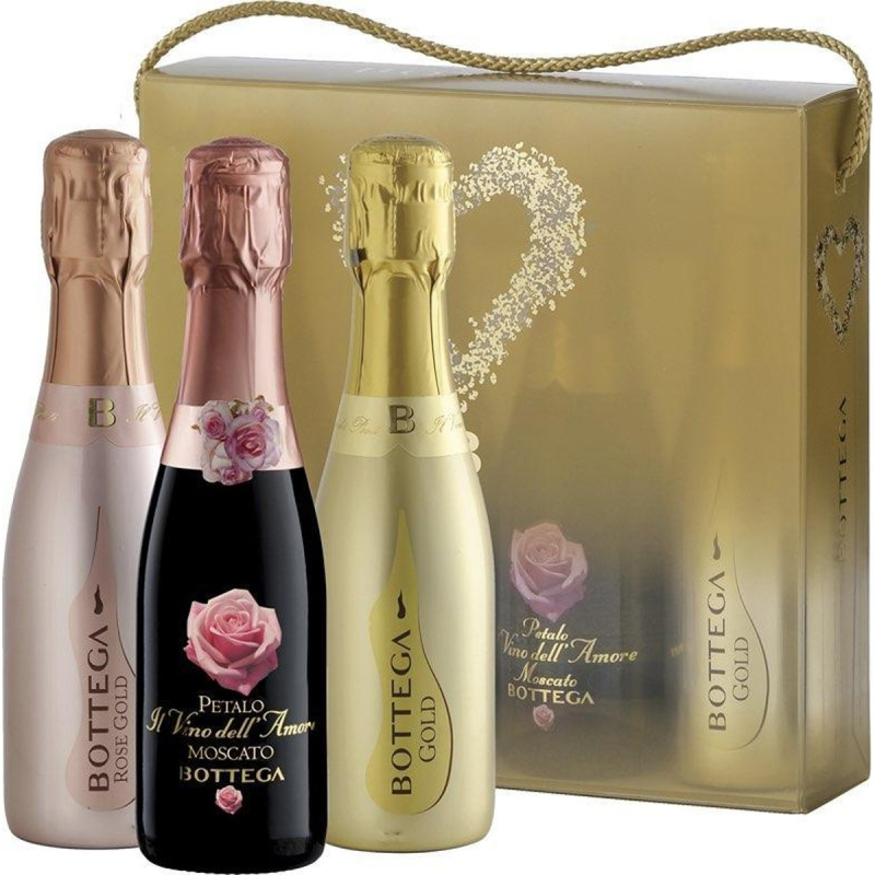 Bottega Miniset 4×0,2l (2× Gold Prosecco + Rose Gold + Petalo) dárkové balení