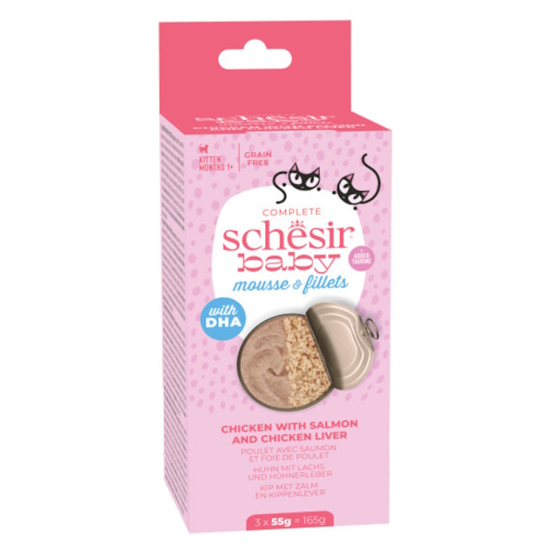 Schesir Cat konz. Kitten Mix Texture kuře/losos 3x55g