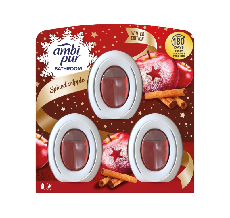 Ambi Pur Bathroom - osvěžovač vzduchu do koupelny - Spiced Apple, 3 x 8 ml