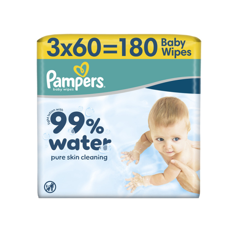 Pampers 99 % vody dětské čisticí ubrousky 3×60 ks