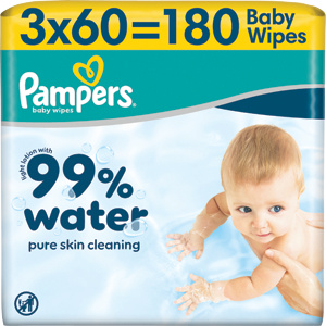 Pampers 99 % vody dětské čisticí ubrousky 3×60 ks