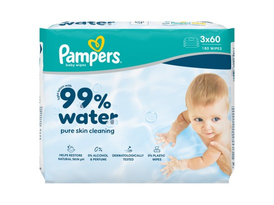 Pampers 99 % vody dětské čisticí ubrousky 3×60 ks