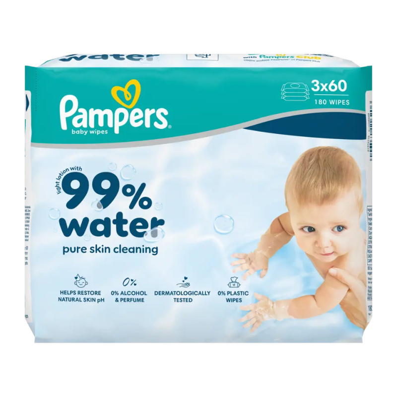 Pampers 99 % vody dětské čisticí ubrousky 3×60 ks