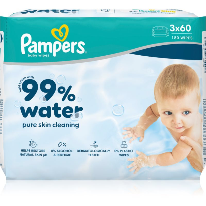 Pampers 99 % vody dětské čisticí ubrousky 3×60 ks