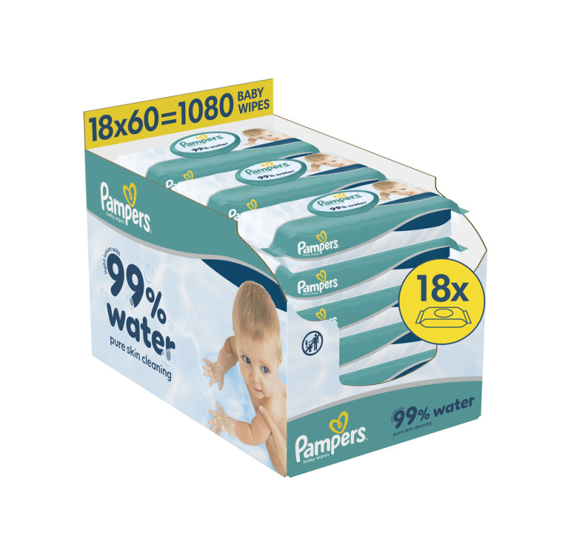 Pampers 99 % vody dětské čisticí ubrousky 18×60 ks