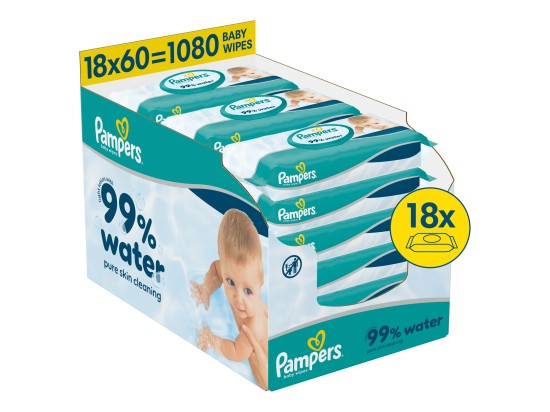 Pampers 99 % vody dětské čisticí ubrousky 18×60 ks