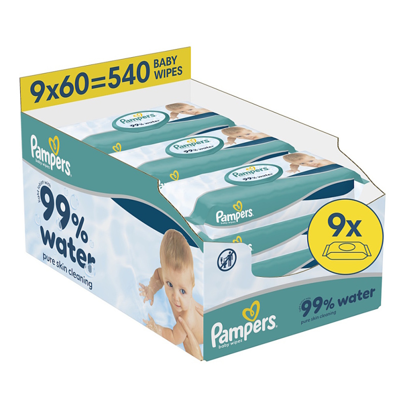 Pampers 99 % vody dětské čisticí ubrousky 9×60 ks