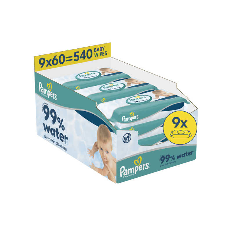 Pampers 99 % vody dětské čisticí ubrousky 9×60 ks