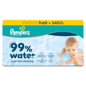 Pampers 99 % vody dětské čisticí ubrousky 9×60 ks