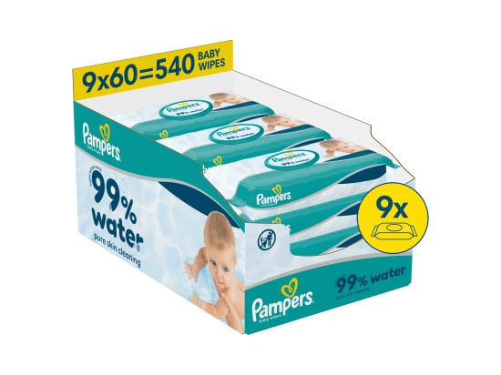 Pampers 99 % vody dětské čisticí ubrousky 9×60 ks