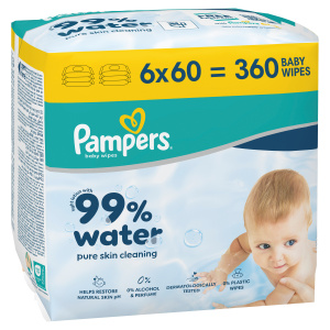 Pampers 99% Water Baby Wipes vlhčené čisticí ubrousky pro děti 6x60 ks