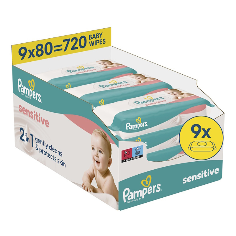 Pampers Sensitive Baby dětské čisticí ubrousky 9×80 ks