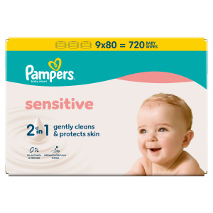 Pampers Sensitive Baby dětské čisticí ubrousky 9×80 ks