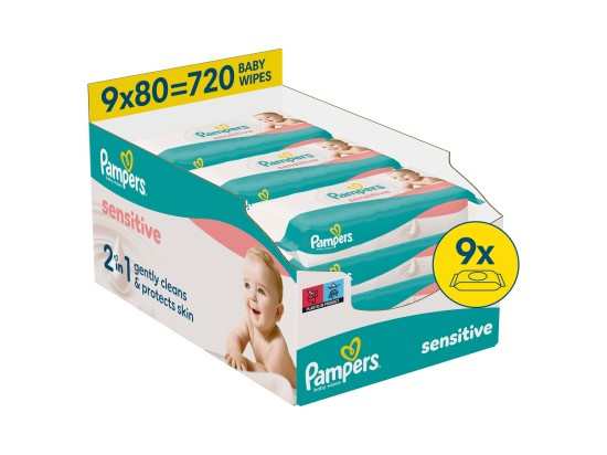 Pampers Sensitive Baby dětské čisticí ubrousky 9×80 ks