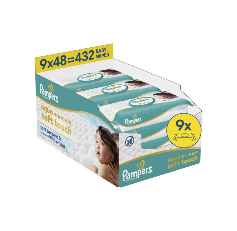 Pampers Aqua Soft Touch dětské čisticí ubrousky 9×48 ks