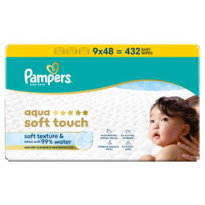 Pampers Aqua Soft Touch dětské čisticí ubrousky 9×48 ks
