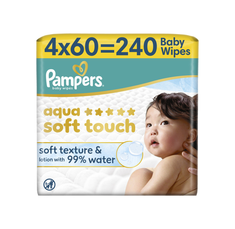 Pampers Aqua Soft Touch dětské čisticí ubrousky 4×60 ks