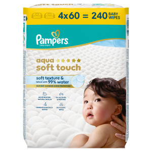 Pampers Aqua Soft Touch dětské čisticí ubrousky 4×60 ks
