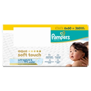 Pampers Aqua Soft Touch dětské čisticí ubrousky 6×60 ks
