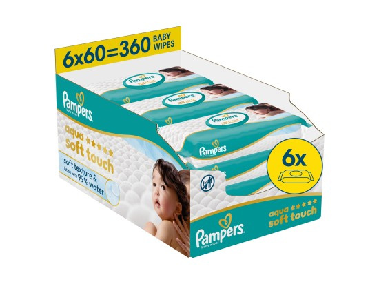 Pampers Aqua Soft Touch dětské čisticí ubrousky 6×60 ks