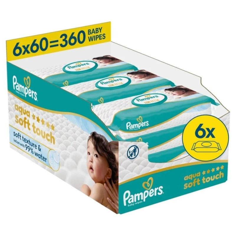 Pampers Aqua Soft Touch dětské čisticí ubrousky 6×60 ks